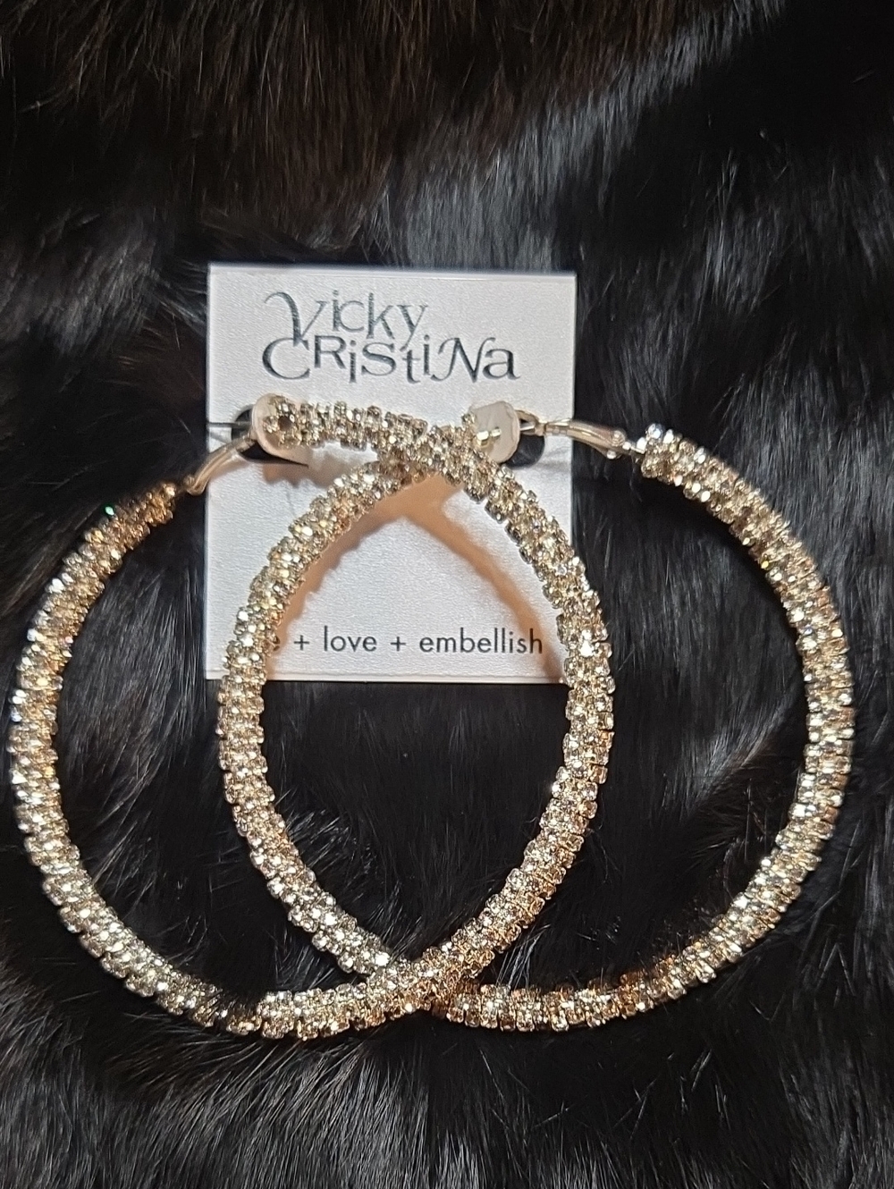 Vicky Christina Crystal Hoop Earrings NWT